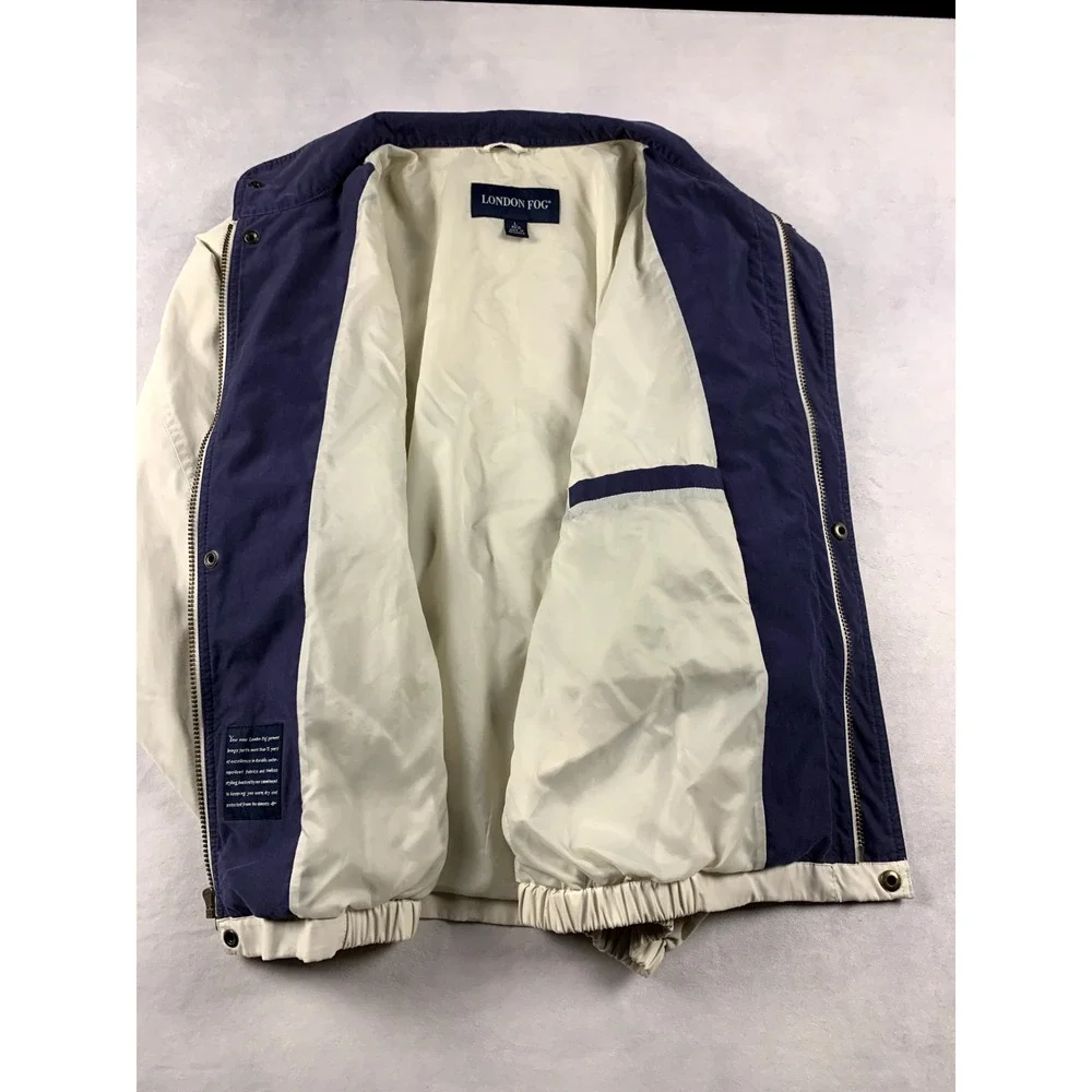 London Fog Windbreaker Jacket Mens Large Beige Lightweight Bomber 90s‎ Vintage